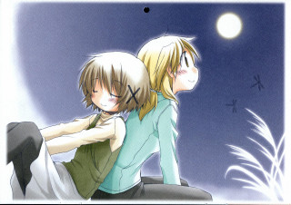 Fullmoon night sitting manga 2girls - a couple of people sitting next free wallpaper