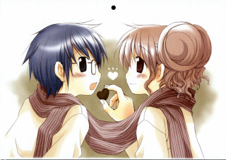 Anime girls blue brown hair - a piece of food free wallpaper