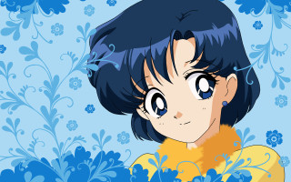 Blue hair girl flower kimono - blue hair free wallpaper