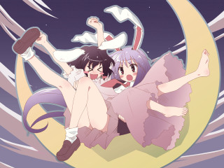 Moonlit anime girls rabbit ears - panfuturism free wallpaper