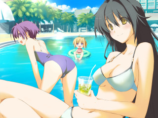 Poolside beach girls drinks summer - two woman free wallpaper