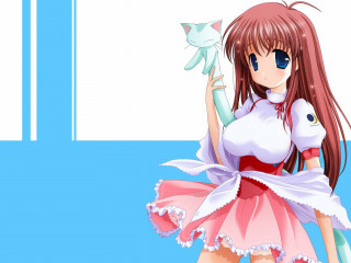 Pink dress girl holding cats - a white cat free wallpaper