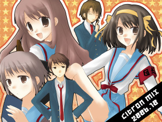 Anime girls starry school uniforms - their head free wallpaper