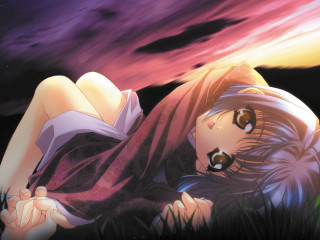 Girl grass blowing wind anime - the wind free wallpaper