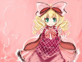 Cartoon girl blonde pink dress - a bow free wallpaper
