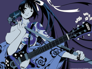 Woman guitar microphone purple bird - above her free wallpaper