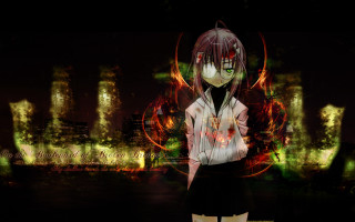 Aya goda yandere holography blood - her hand and a city in the background free wallpaper