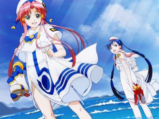 Anime beach 2girls uniform cat - ribbon free wallpaper