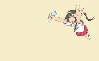 Girl flying wii controller yellow - a yellow background behind her free wallpaper