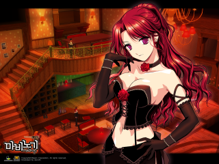 Gothic portrait redhair rose corset - dark background free wallpaper for desktop