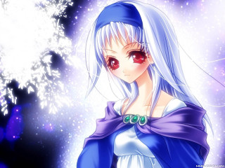 Anime girl blue hair red 6 - firework free wallpaper