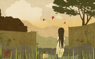 Woman forest lantern birds anime - analytical art free wallpaper