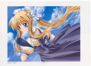 Anime blonde haired flying sky - a blue sky background free wallpaper