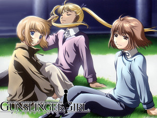 Three anime girls blowing hair - one girl free wallpaper