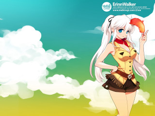 White haired woman red top - a blue sky behind her free wallpaper