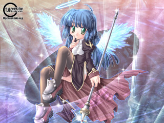 Blue hair girl sword fish - a fish free wallpaper