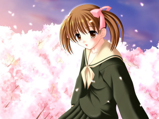 Girl brown hair pink flowers - a bow free wallpaper