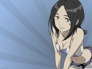 Woman bikini blue background sunbursts 2 - sots art free wallpaper