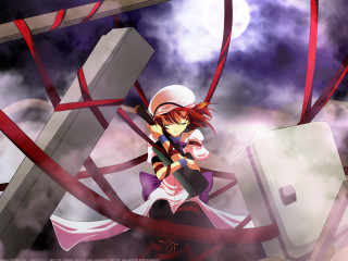 Anime girl gun purple moon - full free wallpaper