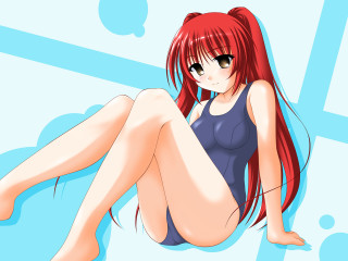 Red haired woman blue shirt 2 - red hair free wallpaper