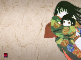 Woman child paper painting flowers - a child free wallpaper