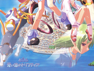 Anime girls beach dog horse - a poster free wallpaper
