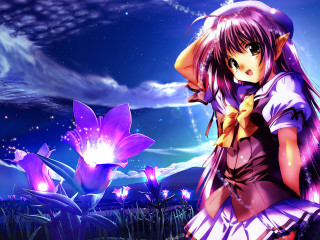 Purple dress girl flower anime - a field of flowers free wallpaper