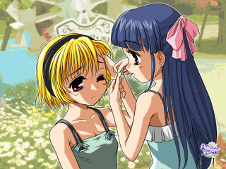 Anime girls bang blonde blue - her nose free wallpaper