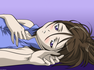 Woman blush blue shirt purple - half body free wallpaper