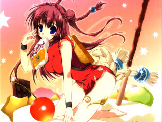 Girl red dress candy cherry - a pastel free wallpaper