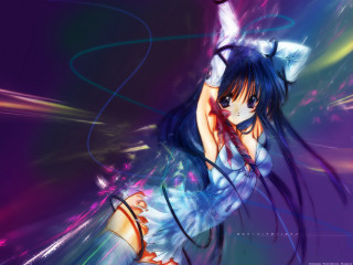 Anime girl long hair cat 6 - line free wallpaper