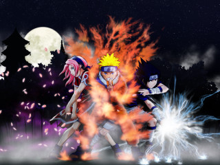 Fire moon anime couple fireworks - full free wallpaper