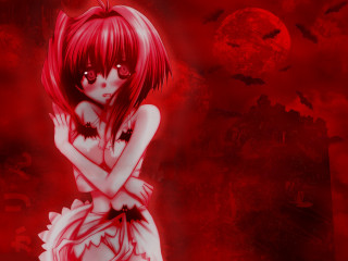 Red haired girl blood red - red eye free wallpaper