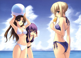 Beach bikinis women ball sky - two woman free wallpaper