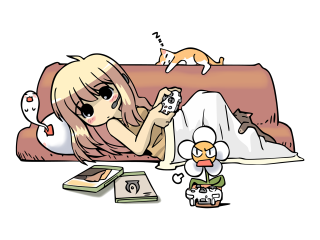 Cartoon girl bed cat dog - video game free wallpaper