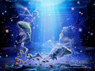 Floating people water light stars - two person free wallpaper