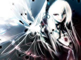 Silver wings red eye gothic - white feather free wallpaper