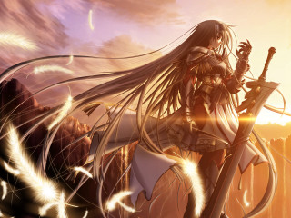 Girl sword sunset fantasy armor - a sword and a sword free wallpaper