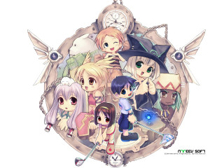 Anime clock mosaic chained girls - a clock face free wallpaper