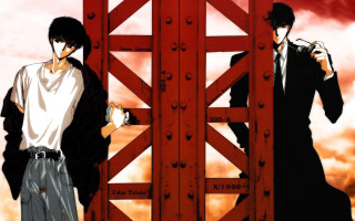 Bridge red sky anime characters - a red sky in the background free wallpaper