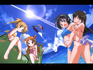 Anime girls beach sky plane - overhead free wallpaper