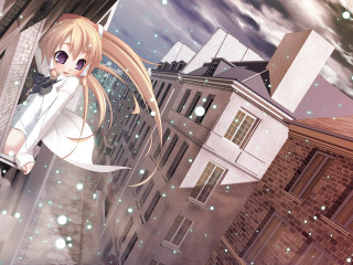 Girl white dress cityscape clock - city background free wallpaper