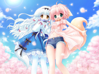 Two anime girls hanami cherry - a detailed drawing free wallpaper
