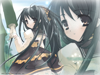 Girl black hair sword smile - anime art free wallpaper