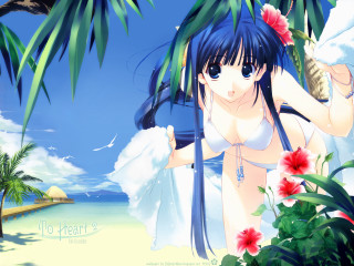 Woman beach palm flowers blue - a woman in a bikini free wallpaper