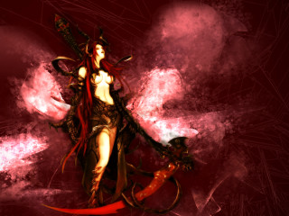Red haired woman sword red 2 - a red ribbon free wallpaper