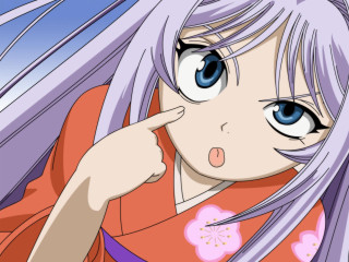 Girl purple hair blue eyes 3 - a finger free wallpaper