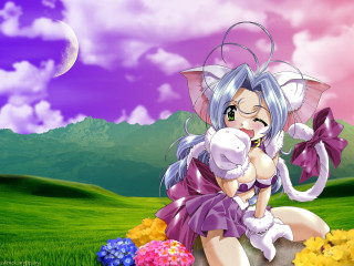 Cartoon character rock flowers moon - furry art free wallpaper