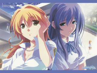 Anime girls building distance hair - their face free wallpaper