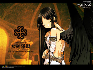 Woman black wings white dress - black wing free wallpaper